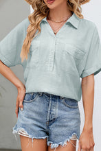 Load image into Gallery viewer, Sky Blue Button Split Neck Blouse
