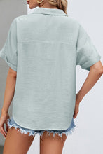 Load image into Gallery viewer, Sky Blue Button Split Neck Blouse
